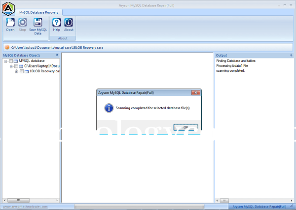 Aryson MySQL Database Repair Screenshots